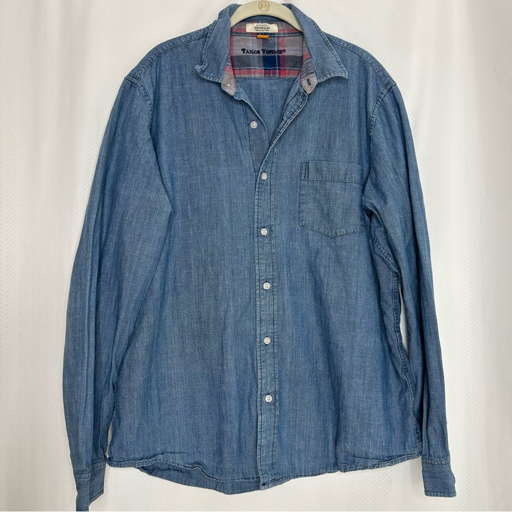 Tailor Vintage chambray button up long sleeve shirt size XL blue